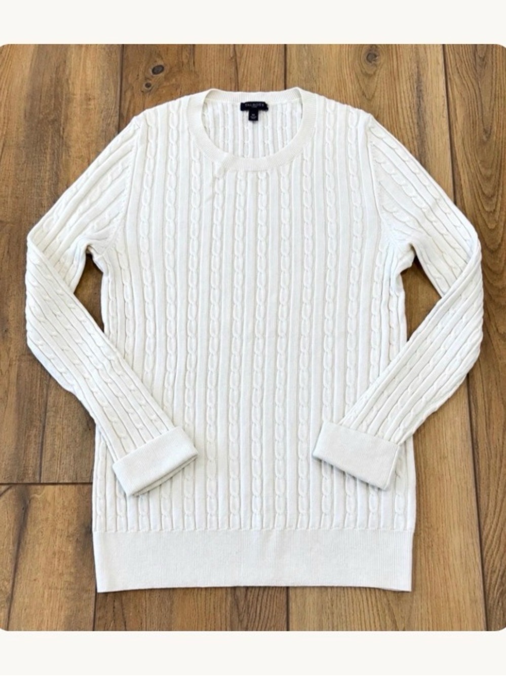 Talbots White Cream Cable-Pattern Crewneck Sweater